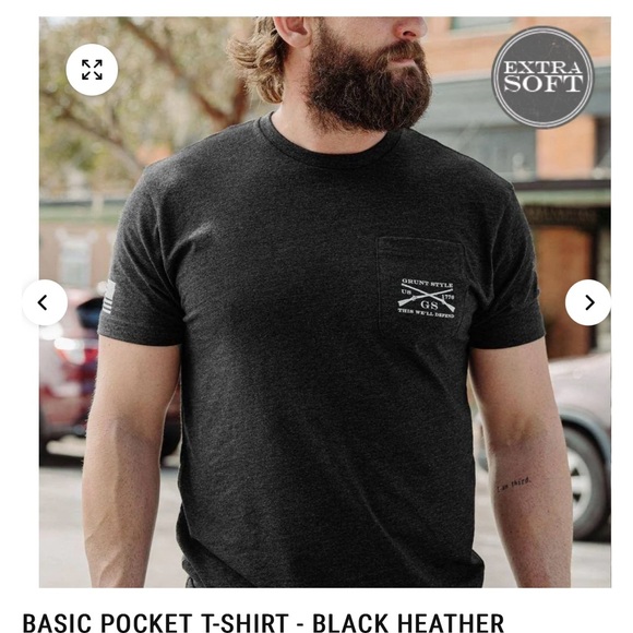 Basic Pocket T-Shirt- Black Heather Grunt Style - Picture 2 of 5